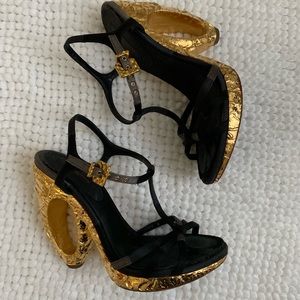 SOLD**Louis Vuitton Gold Black Gray Heels
